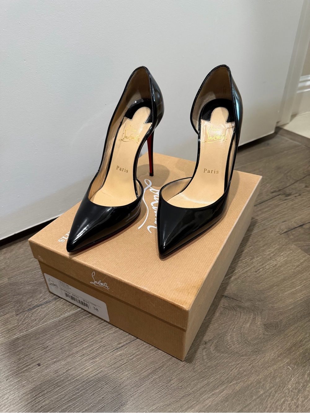 Christian Louboutin Black Patent D'Orsay Pumps with Red Soles